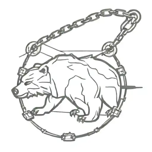 bear trap on chain, shading tattoo design idea