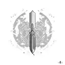 A dynamic composition featuring the Yamato sword and a pixelated video game character tattoo design idea