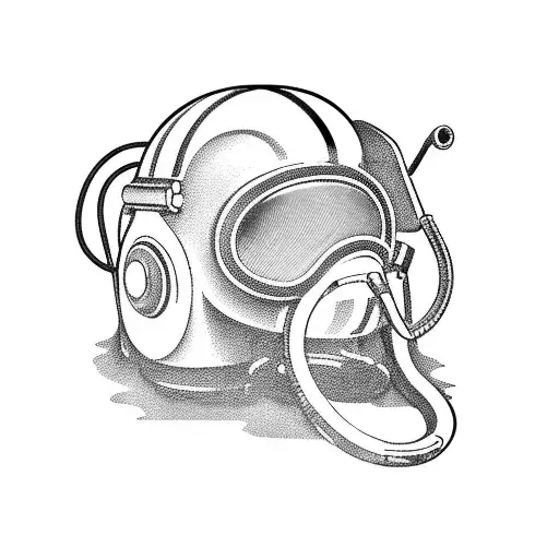 A vintage-style postcard design featuring a diving helmet and underwater scenery tattoo design idea