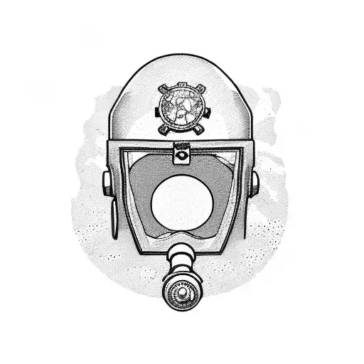 An old school diving helmet with a map of Saint Martin in the background tattoo design idea