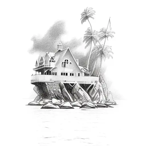 A sketch of a vintage postcard featuring a picturesque underwater scene in Saint Martin tattoo design idea