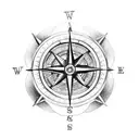 A dotwork tattoo of a compass rose with diving equipment intertwined, reminiscent of old school postcards tattoo design idea