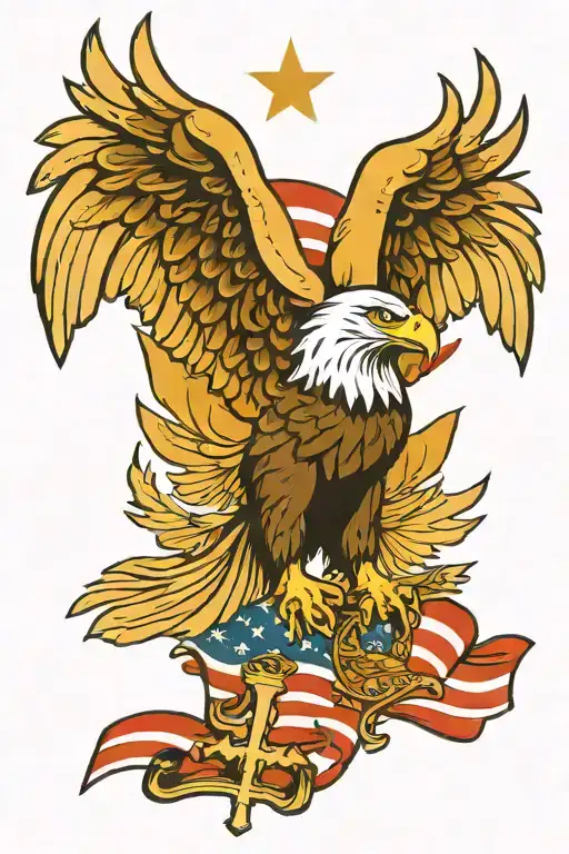 cross and U.S. flag and eagle tattoo design idea