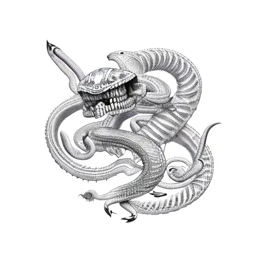 Cobra in realism, attack position, on its fins it must have two skulls tattoo design idea