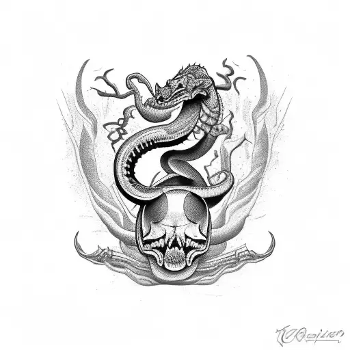 Cobra in realism, attack position, on its fins it must have two skulls tattoo design idea