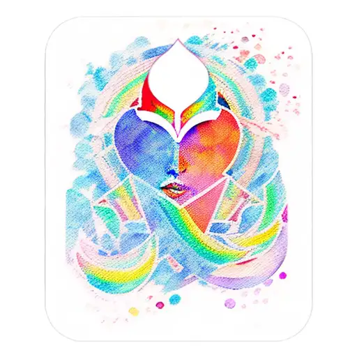 watercolor tattoo minimalist, queen of hearts card deck icon and a horse icon combined with rainbow  tattoo design idea
