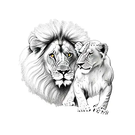 lion with cub tattoo design idea