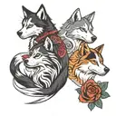 side view of a cat and a husky dog looking in opposite sides tattoo design idea