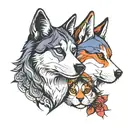 side view of a cat and a husky dog looking in opposite sides tattoo design idea
