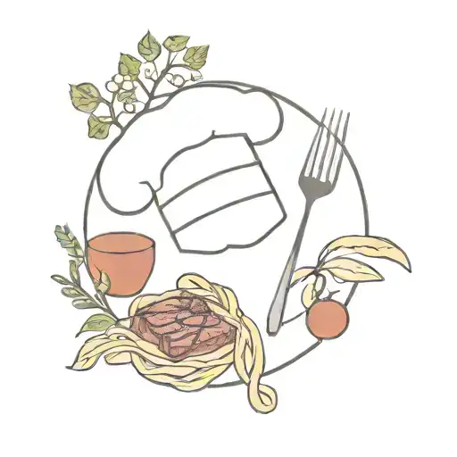 chef ingredients steak and herbs and pasta tattoo design idea