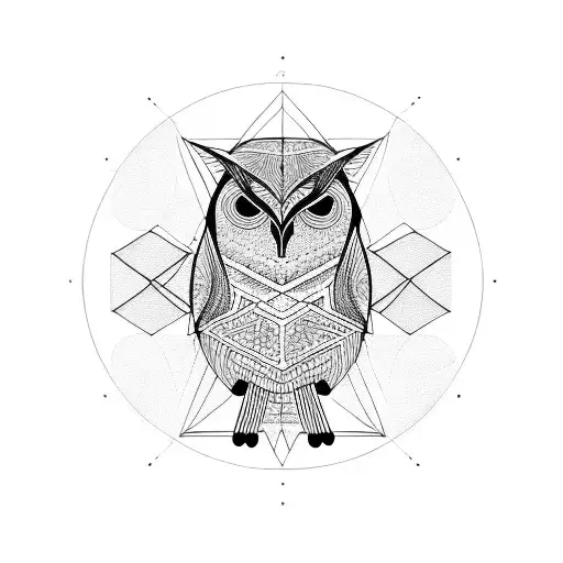 Geometric Owl standing on a scale  tattoo design idea