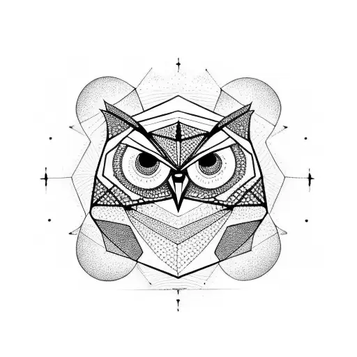 Geometric Owl standing on a scale with a Libra sign, and number 21 tattoo design idea