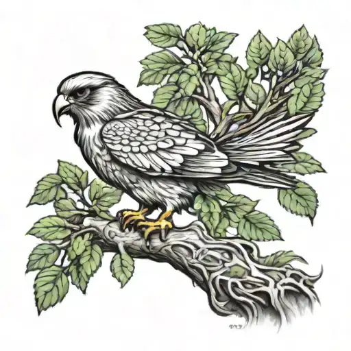polish falcon perched on Celtic tree of life  tattoo design idea