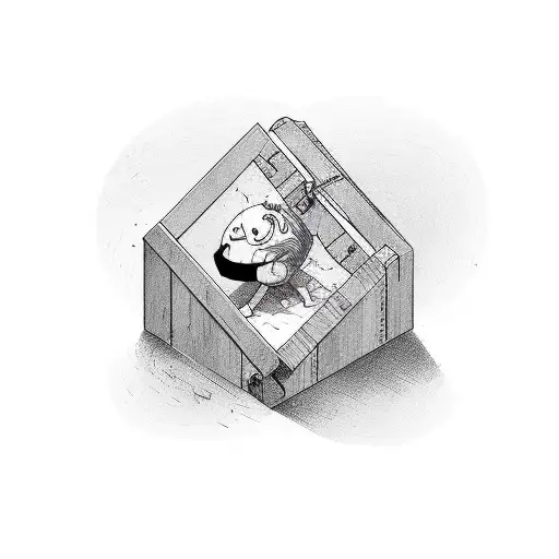 a man trapped inside a wooden box tattoo design idea