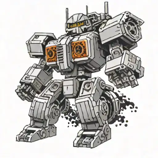 A robotic LEGO figure with elements of Transformers,  TMNT and Robotech incorporated into its design tattoo design idea
