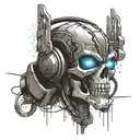  figures with elements of Transformers,  TMNT and Robotech incorporated into its design around a skull with dj headphone tattoo design idea