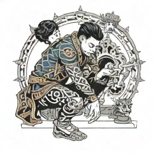 boy kneeling before queen tattoo design idea