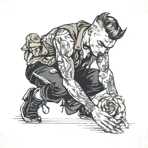 dainty boy kneeling  tattoo design idea