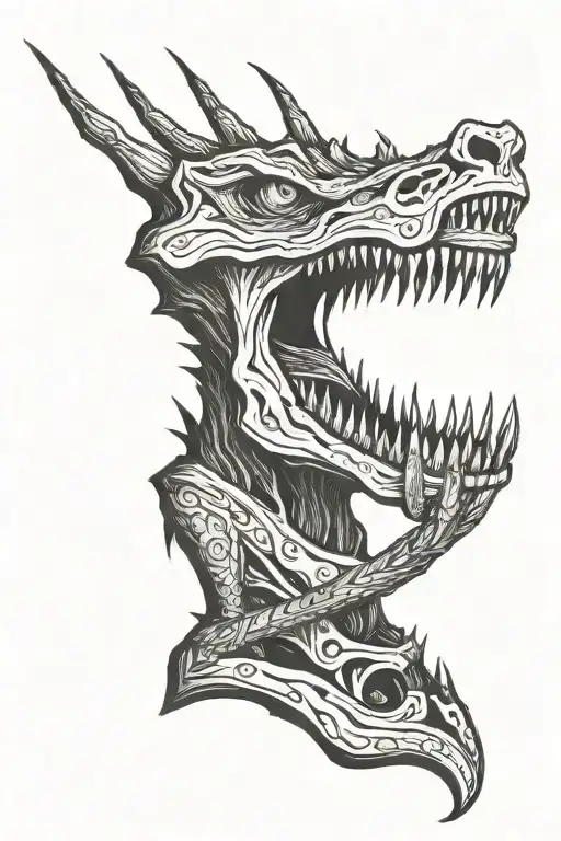 a weird creature with long arms and a scary weapon ugly and sharp teeth  tattoo design idea