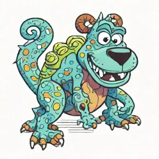 longdog from bluey but the colours of sully from monsters Inc  tattoo design idea