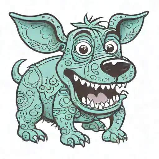 sully from monsters Inc but turned into a sausage dog from bluey tattoo design idea