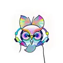 A new-school tattoo design of an owl wearing headphones and DJing in front of a colorful graffiti wall tattoo design idea