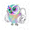 A new-school tattoo design of an owl wearing headphones and DJing in front of a colorful graffiti wall tattoo design idea