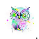 A new-school tattoo design of an owl wearing headphones and DJing in front of a colorful graffiti wall tattoo design idea