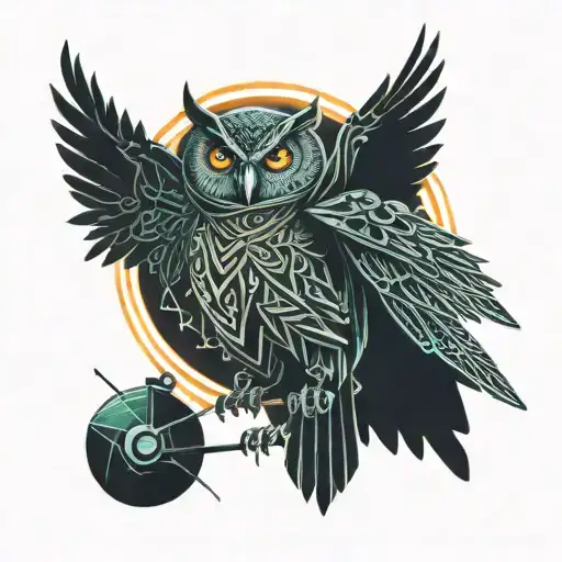 Owl flying with a spear  tattoo design idea