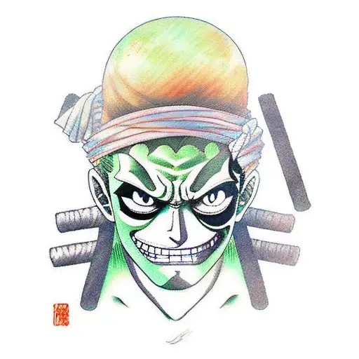 zoro from one piece asura color  tattoo design idea
