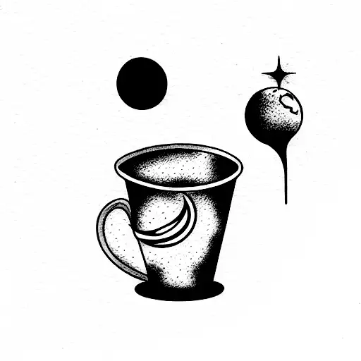 cup with comet tattoo design idea