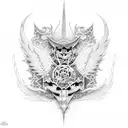 ninja divino con alas de angel  tattoo design idea