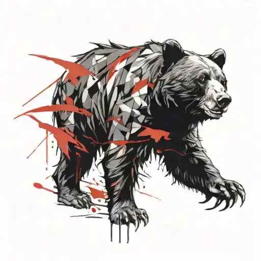 abstract shapes black bear head roaring tattoo design idea