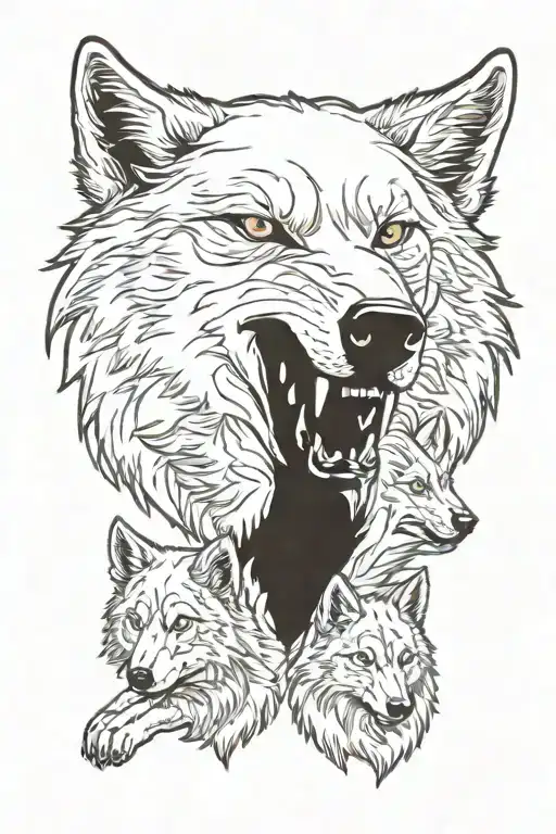 adult wolf with two cubs face only tattoo design idea