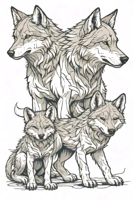 wolf with two cubs  tattoo design idea