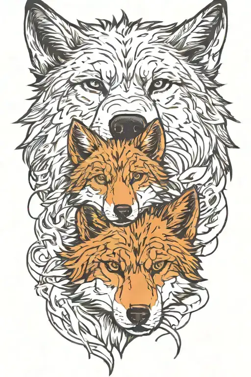 one wolf with two cubs face only tattoo design idea