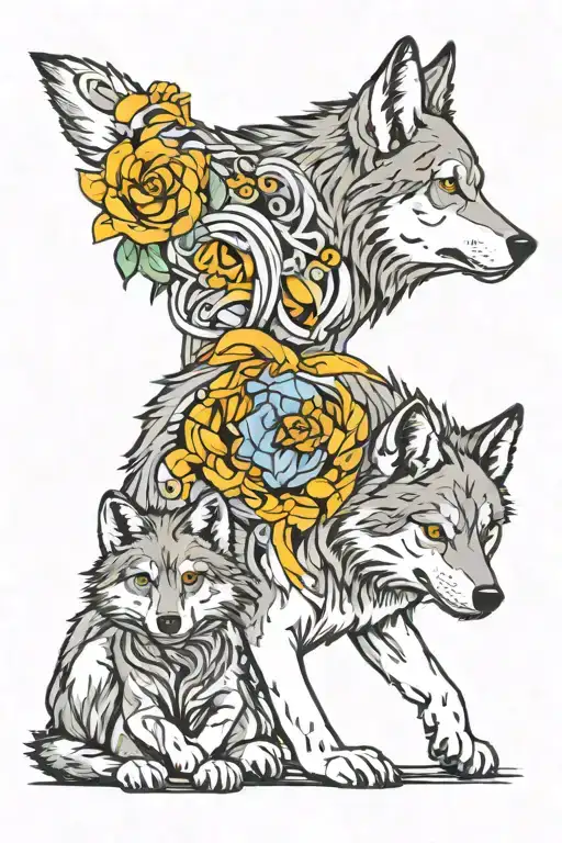 wolf with two cubs  tattoo design idea