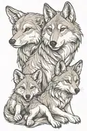 wolf with two cubs  tattoo design idea