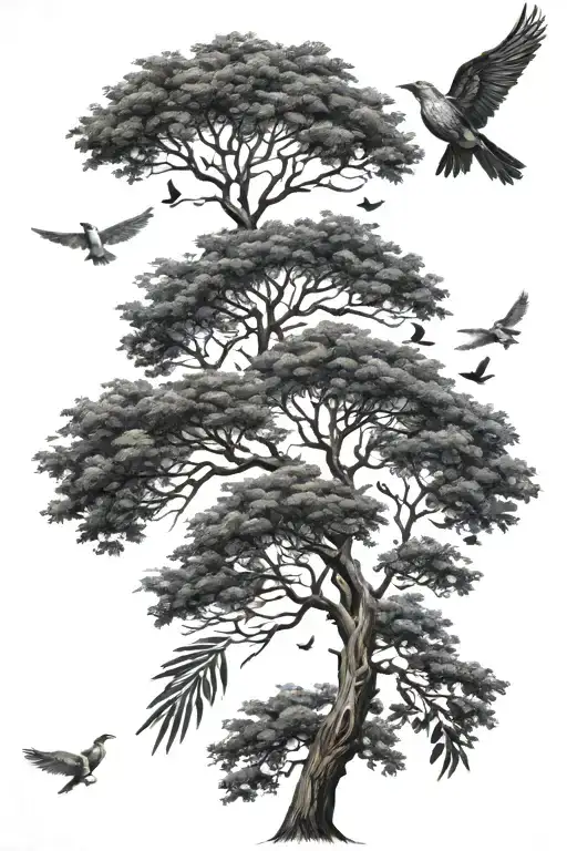 tree with birds flying towards tattoo design idea