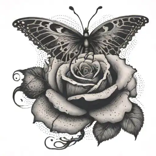 A surreal design of a rose transforming into a butterfly, symbolizing transformation and growth tattoo design idea