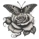 A surreal design of a rose transforming into a butterfly, symbolizing transformation and growth tattoo design idea
