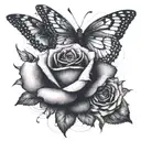A surreal design of a rose transforming into a butterfly, symbolizing transformation and growth tattoo design idea