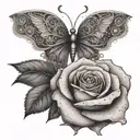 A surreal design of a rose transforming into a butterfly, symbolizing transformation and growth tattoo design idea