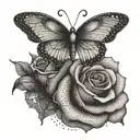 A surreal design of a rose transforming into a butterfly, symbolizing transformation and growth tattoo design idea