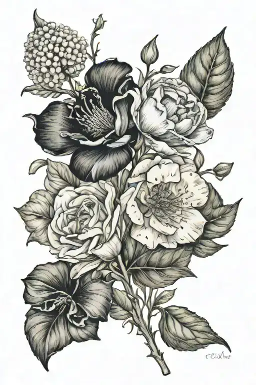 birthflowers march, november, September and april birth flower tattoo design idea