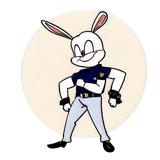 bugs bunny dressed in police clothing with handcuffs in one hand and keys in the other tattoo design idea