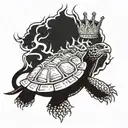 turtle with lion head, crown, and phoenix rising from the ashes tattoo design idea
