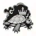 turtle with lion head, crown, and phoenix rising from the ashes tattoo design idea