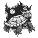 turtle with lion head, crown, and phoenix rising from the ashes tattoo design idea