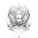  pentagram with eagle wings tattoo design idea